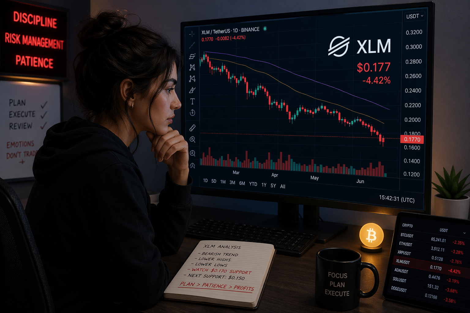 A trader analyzing XLM