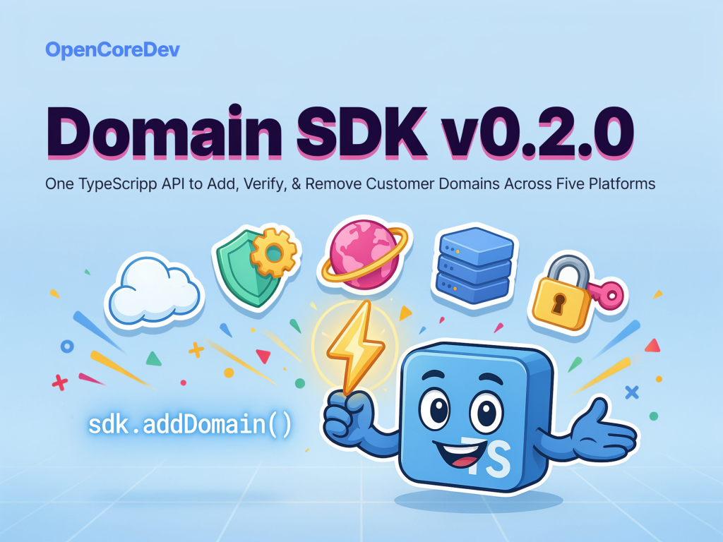 OpenCoreDev Releases Domain SDK 0.2.0: One TypeScript API to Add, Verify, and Remove Customer Domains Across Five Platforms